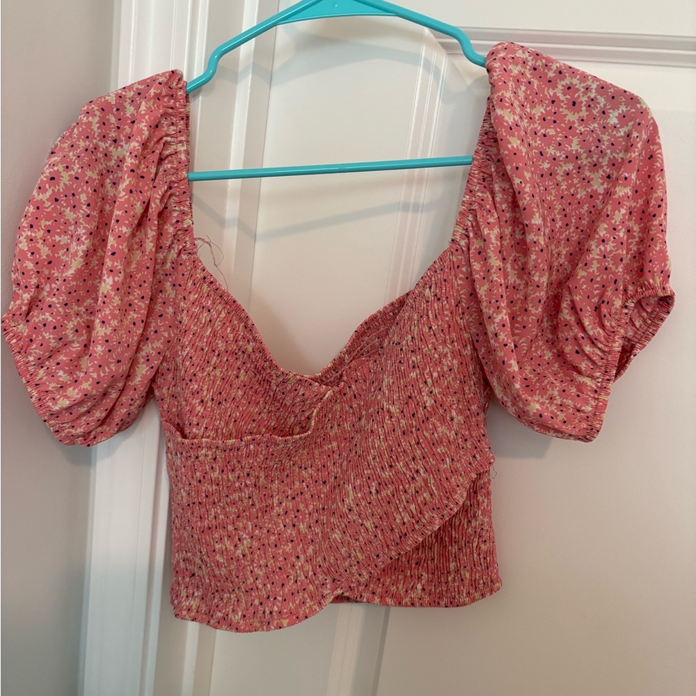 Hello Molly Pink Floral Puff Sleeve Blouse